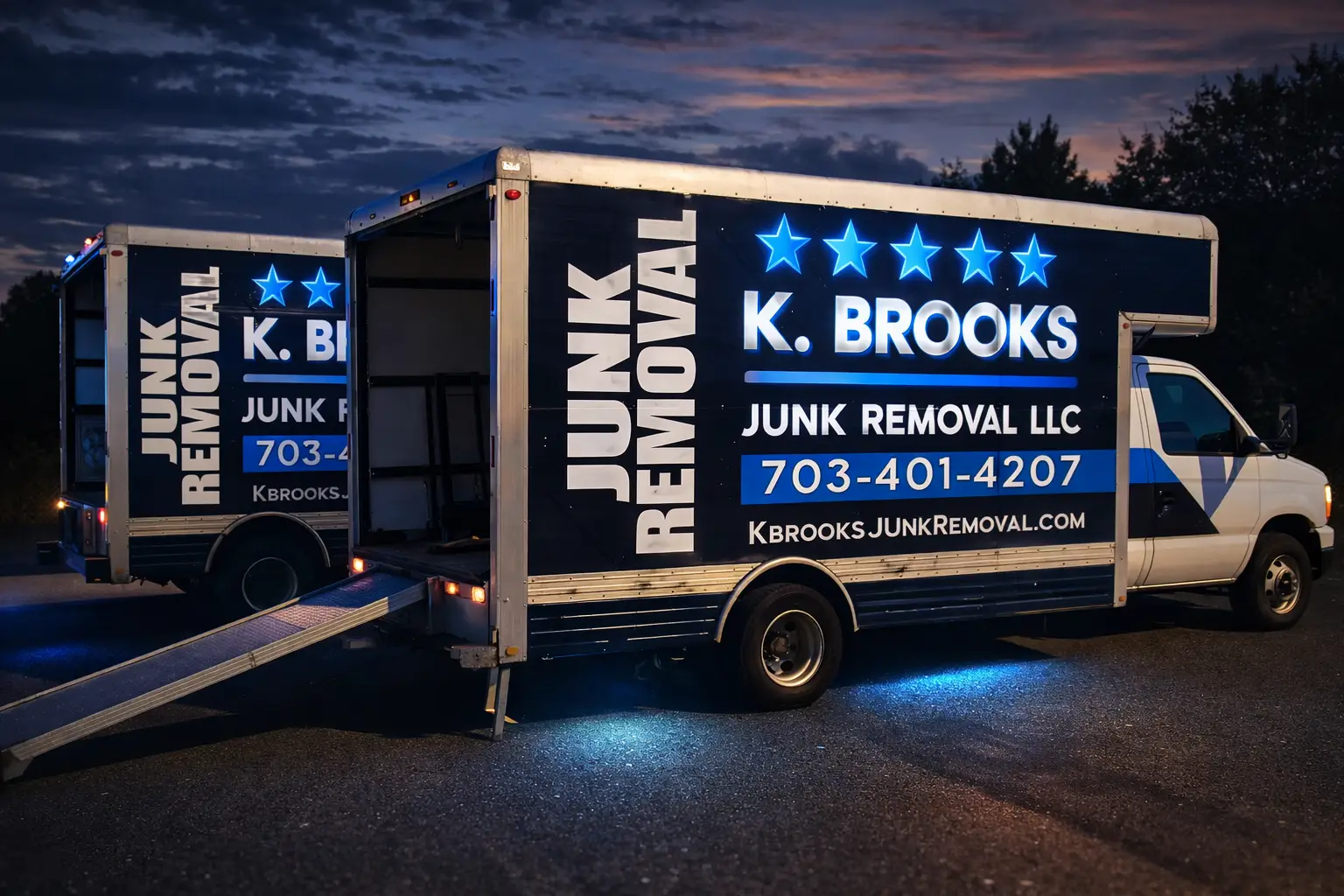 K. Brooks Junk Removal branded truck at a Northern Virginia home